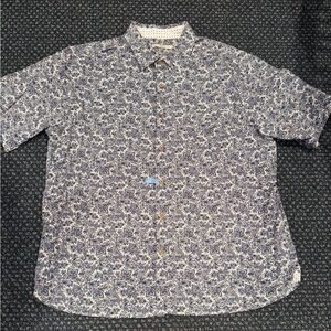 Men's Blue Floral-Print Short-Sleeve Button-Down Shirt